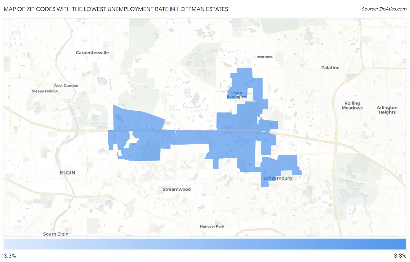 Zip Codes with the Lowest Unemployment Rate in Hoffman Estates Map