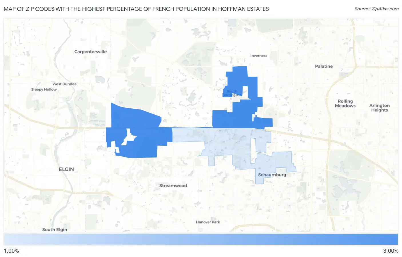 Zip Codes with the Highest Percentage of French Population in Hoffman Estates Map