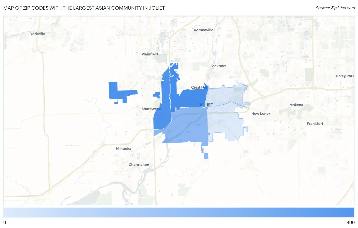 Zip Codes with the Largest Asian Community in Joliet Map