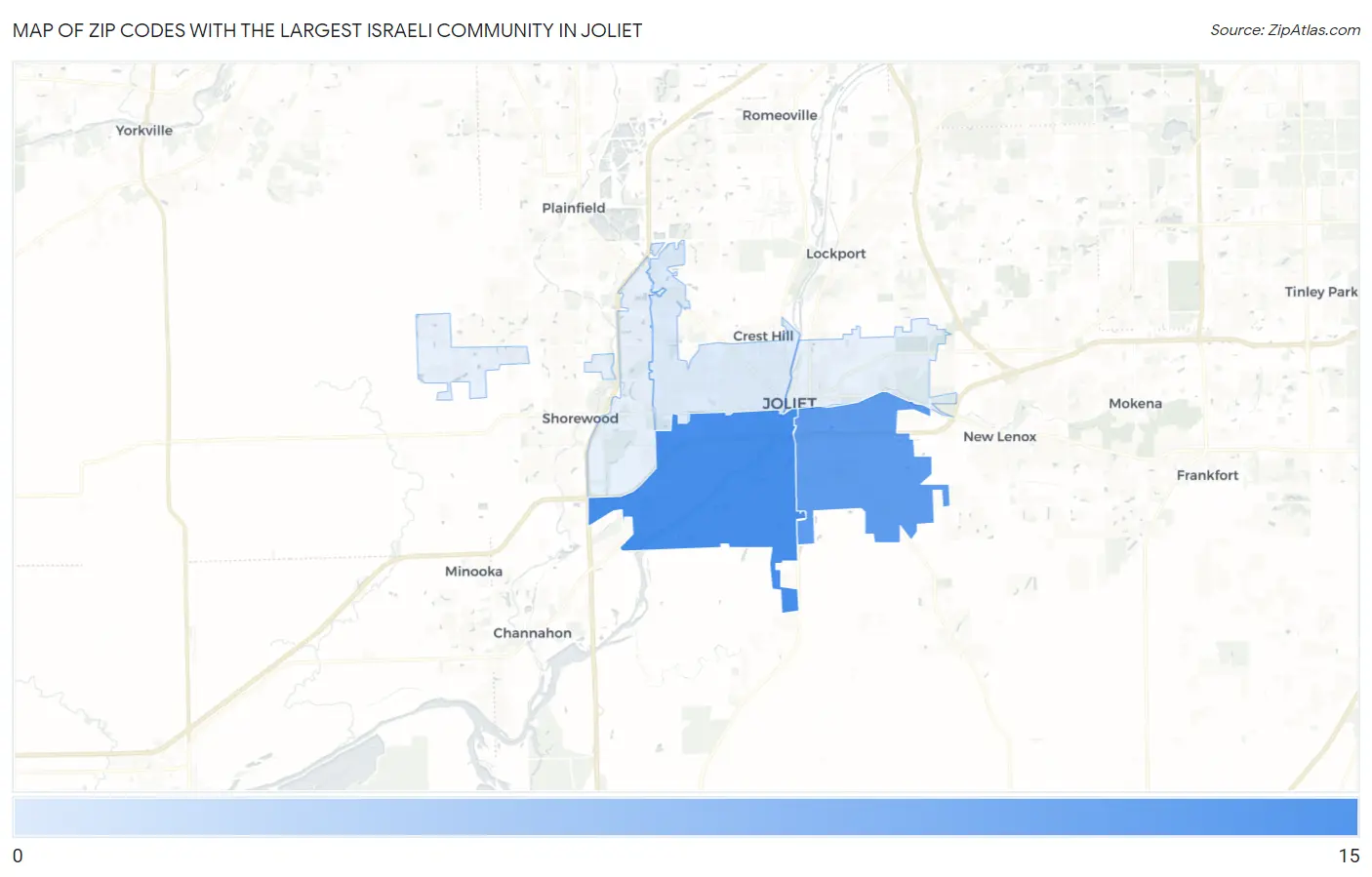 Zip Codes with the Largest Israeli Community in Joliet Map