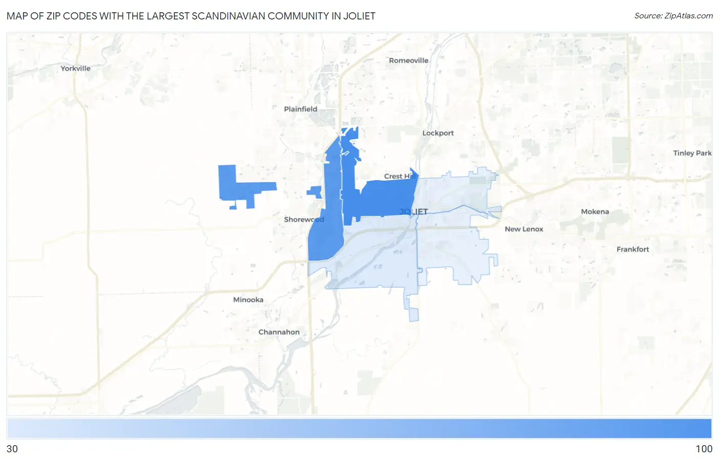 Zip Codes with the Largest Scandinavian Community in Joliet Map