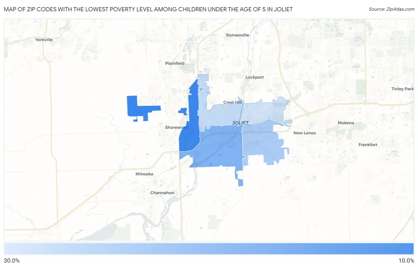 Zip Codes with the Lowest Poverty Level Among Children Under the Age of 5 in Joliet Map