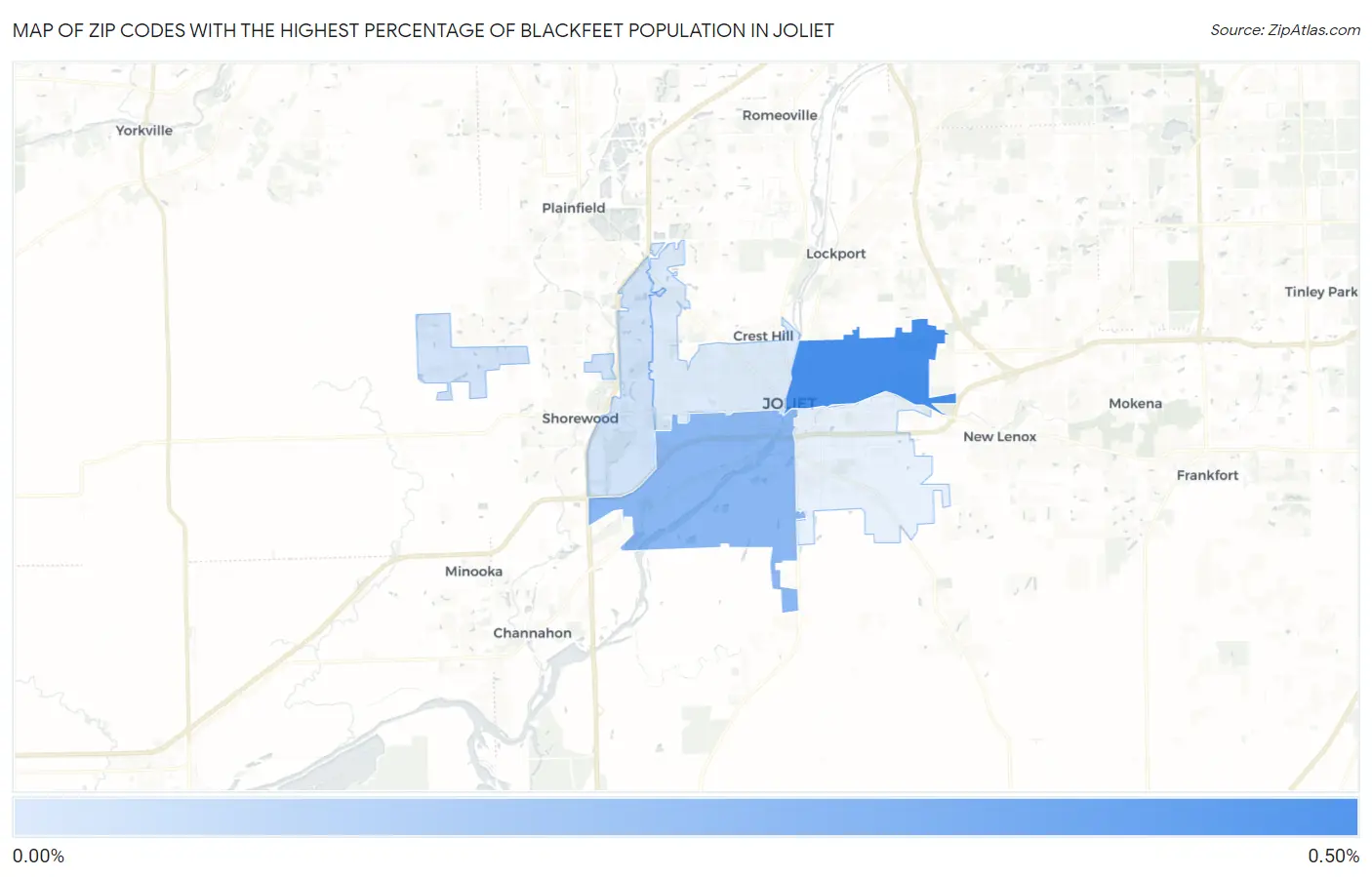Zip Codes with the Highest Percentage of Blackfeet Population in Joliet Map