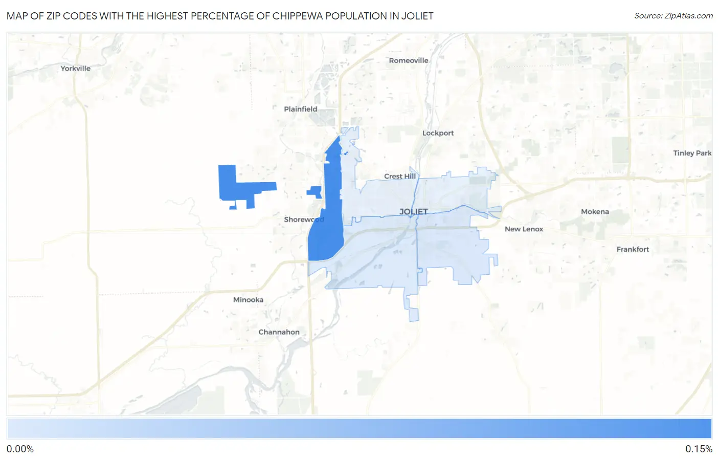 Zip Codes with the Highest Percentage of Chippewa Population in Joliet Map