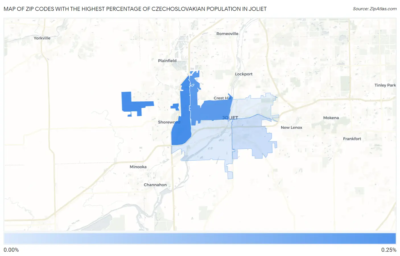 Zip Codes with the Highest Percentage of Czechoslovakian Population in Joliet Map