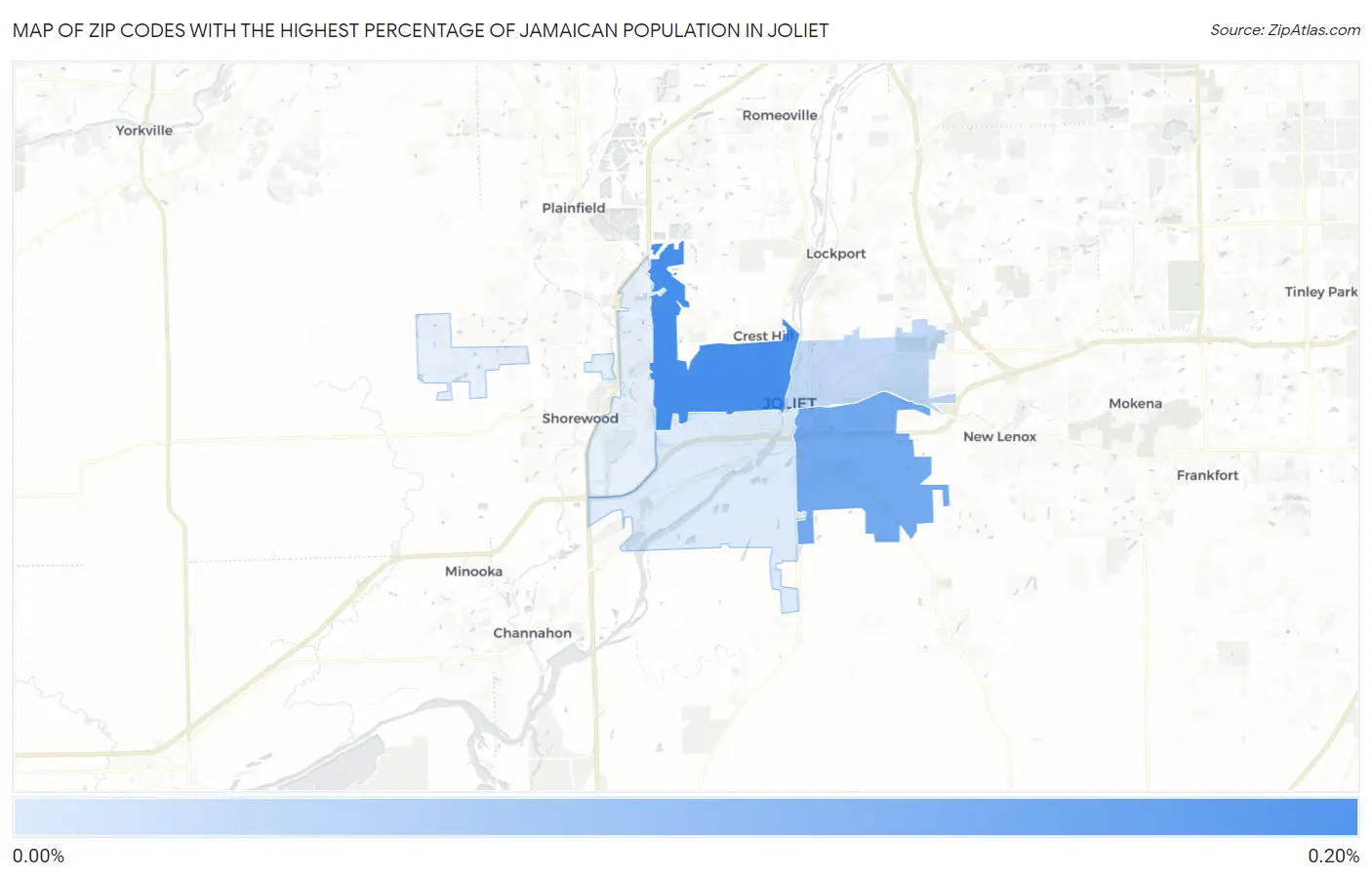 Zip Codes with the Highest Percentage of Jamaican Population in Joliet Map