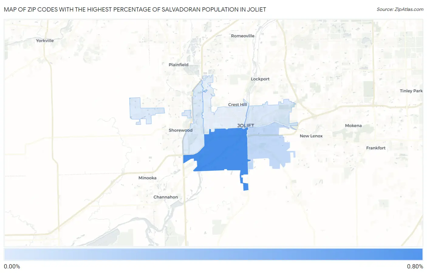 Zip Codes with the Highest Percentage of Salvadoran Population in Joliet Map