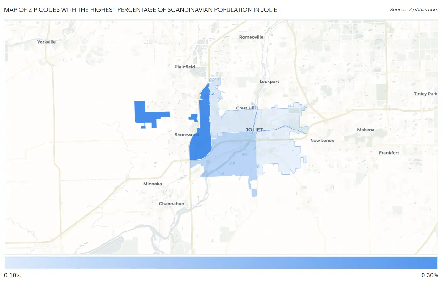 Zip Codes with the Highest Percentage of Scandinavian Population in Joliet Map