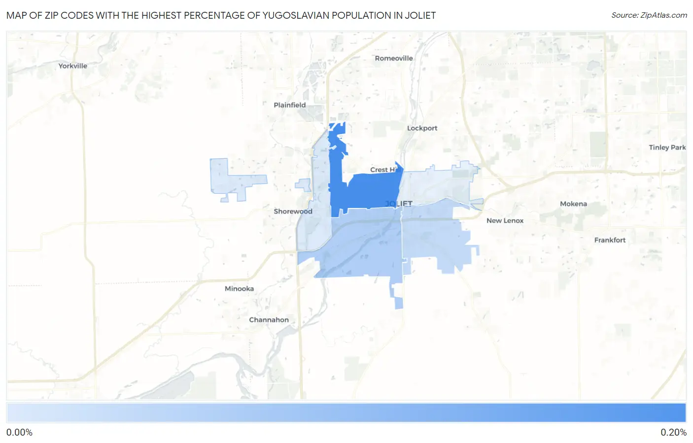 Zip Codes with the Highest Percentage of Yugoslavian Population in Joliet Map