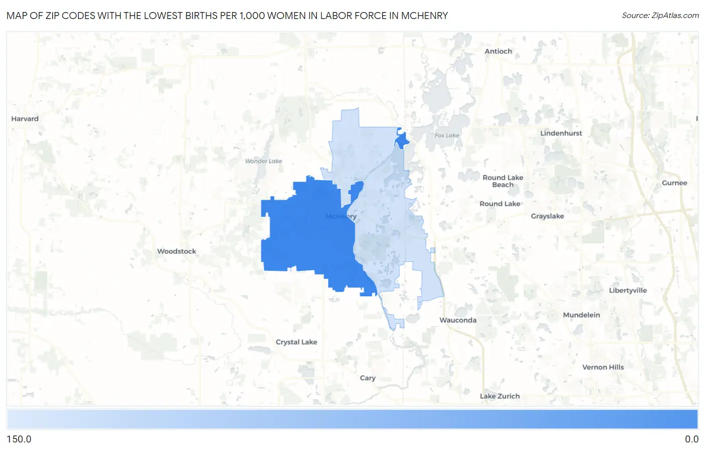 Zip Codes with the Lowest Births per 1,000 Women in Labor Force in Mchenry Map