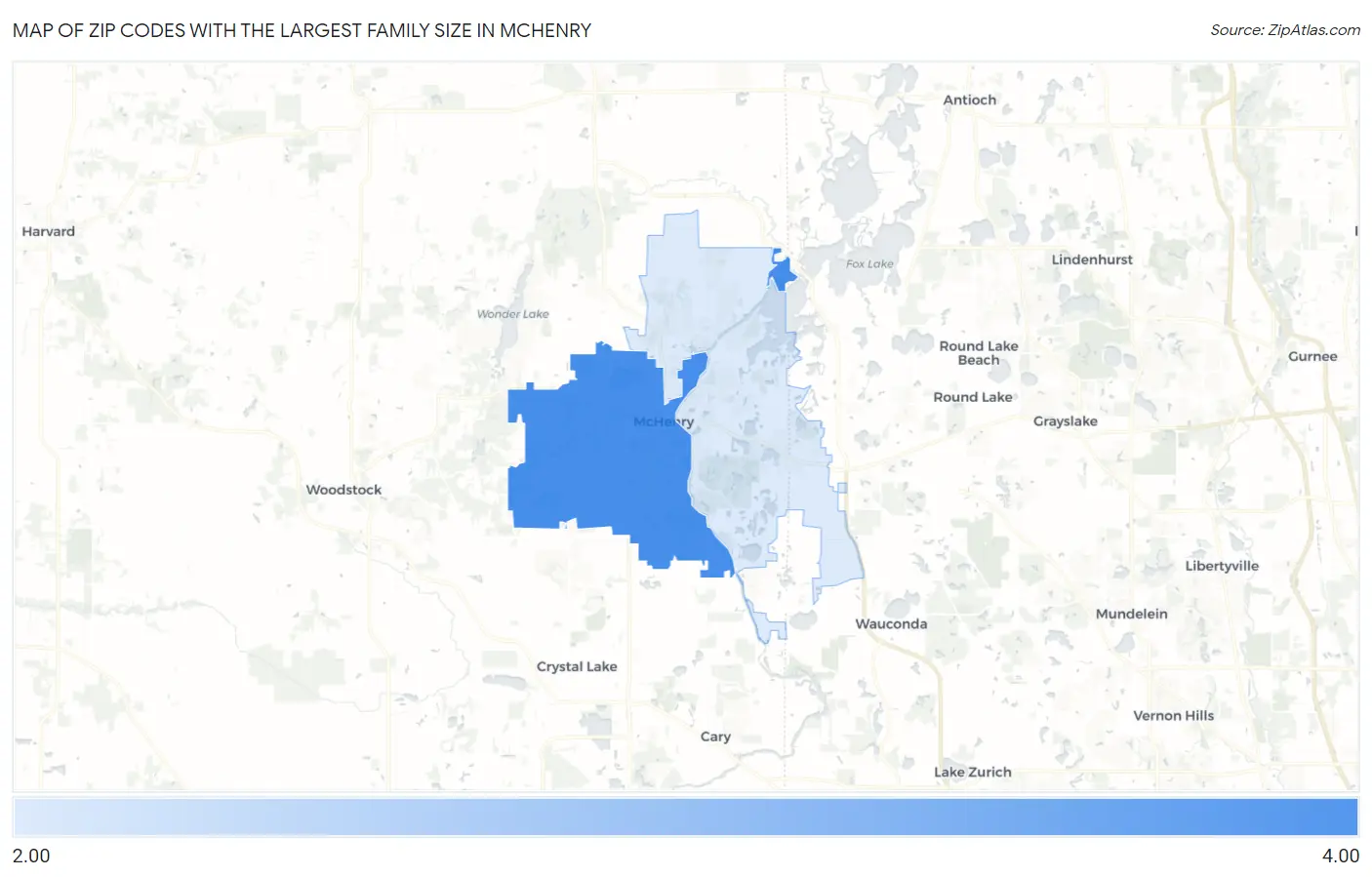Zip Codes with the Largest Family Size in Mchenry Map