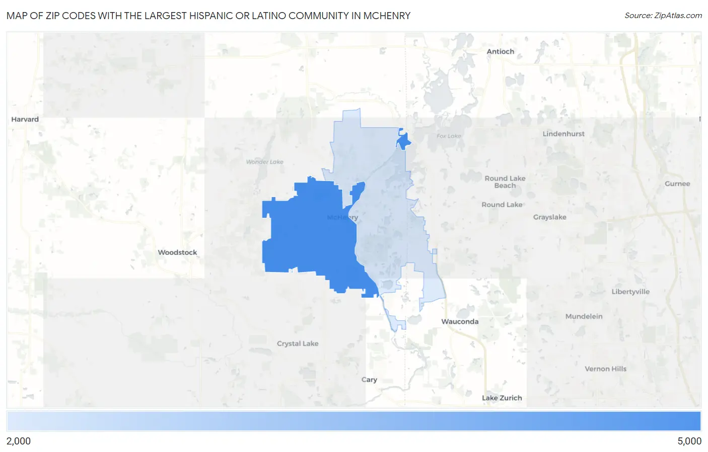 Zip Codes with the Largest Hispanic or Latino Community in Mchenry Map