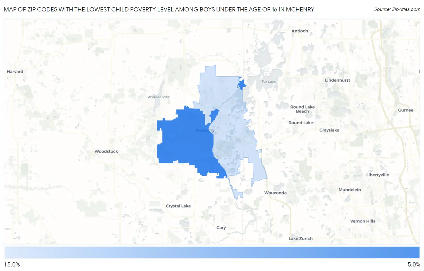 Zip Codes with the Lowest Child Poverty Level Among Boys Under the Age of 16 in Mchenry Map
