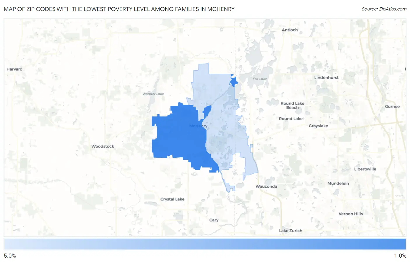 Zip Codes with the Lowest Poverty Level Among Families in Mchenry Map