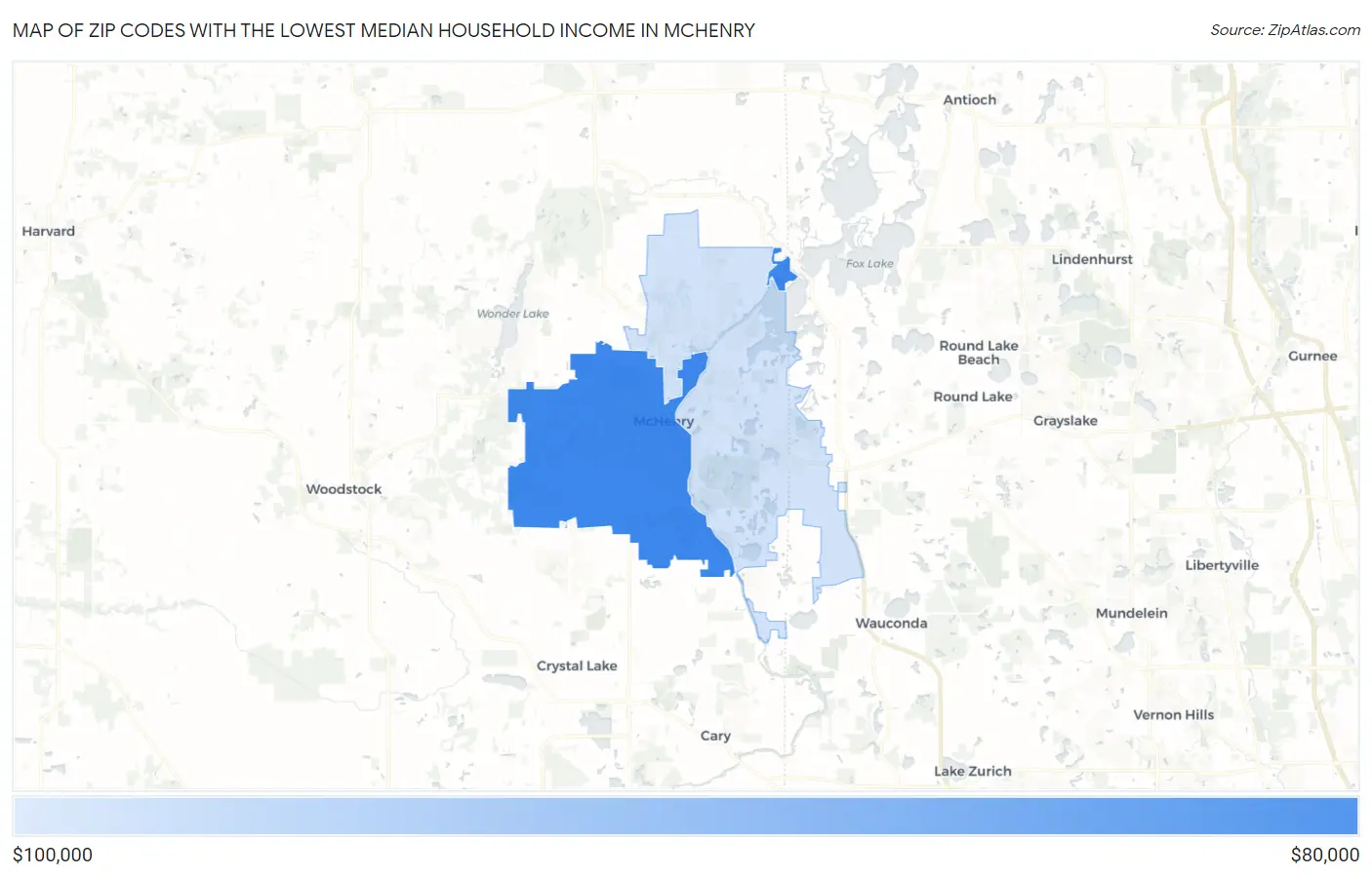 Zip Codes with the Lowest Median Household Income in Mchenry Map