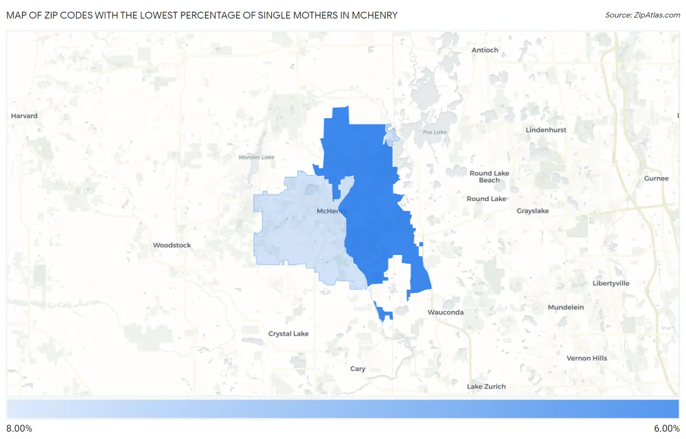 Zip Codes with the Lowest Percentage of Single Mothers in Mchenry Map