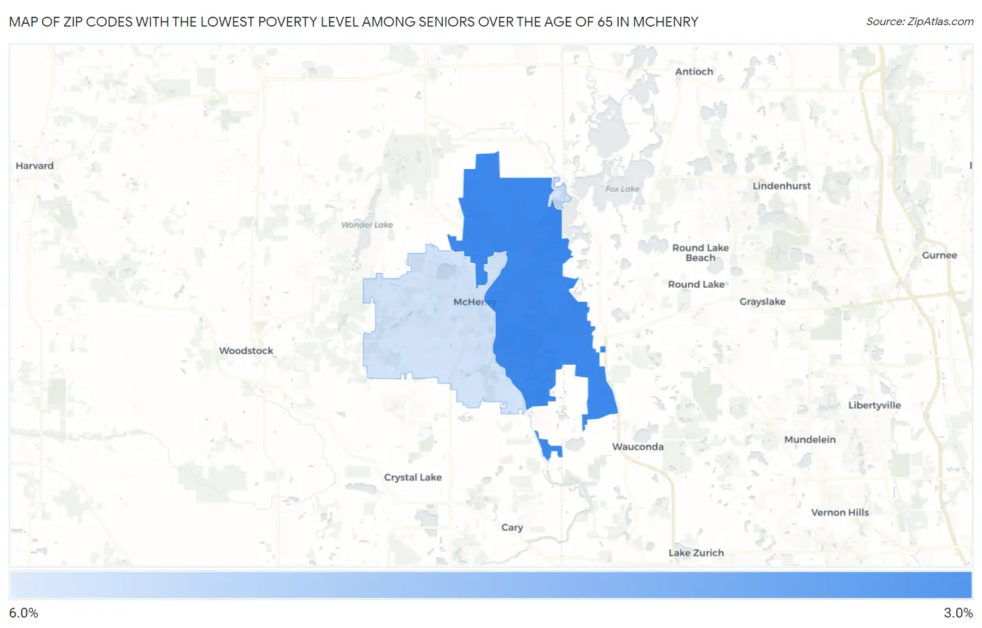 Zip Codes with the Lowest Poverty Level Among Seniors Over the Age of 65 in Mchenry Map