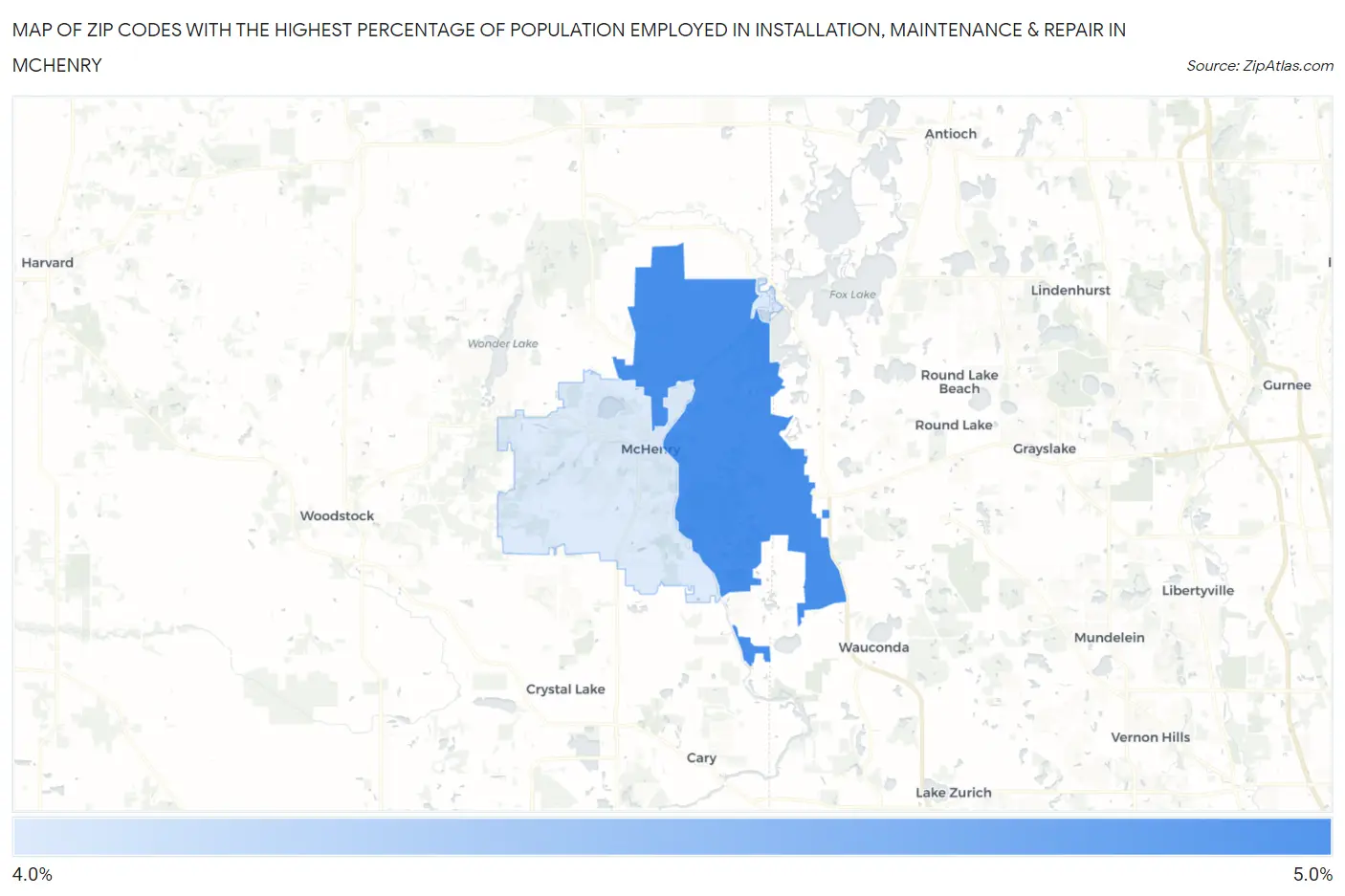 Zip Codes with the Highest Percentage of Population Employed in Installation, Maintenance & Repair in Mchenry Map