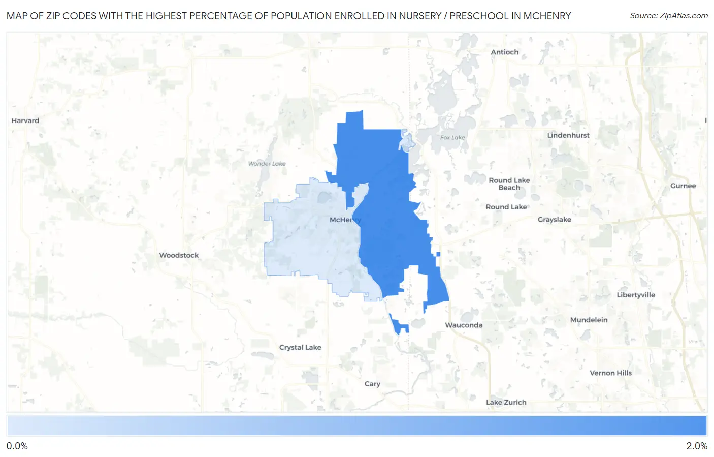 Zip Codes with the Highest Percentage of Population Enrolled in Nursery / Preschool in Mchenry Map