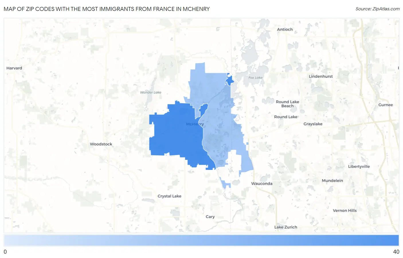 Zip Codes with the Most Immigrants from France in Mchenry Map