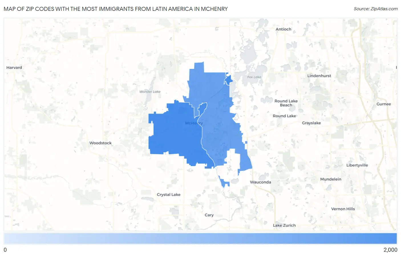 Zip Codes with the Most Immigrants from Latin America in Mchenry Map