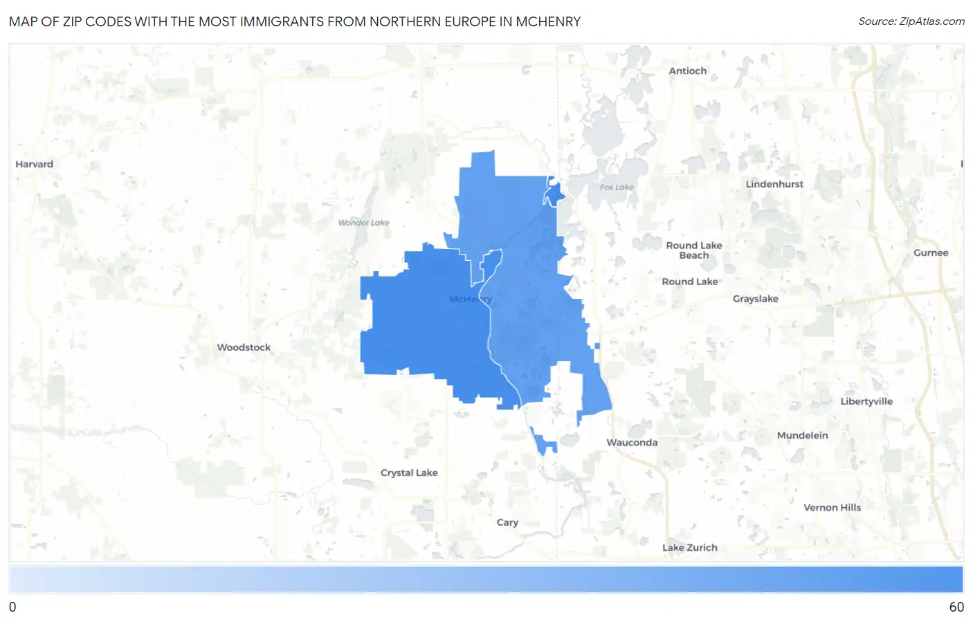 Zip Codes with the Most Immigrants from Northern Europe in Mchenry Map