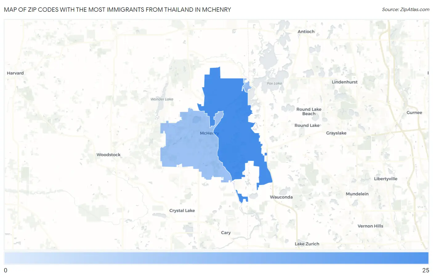 Zip Codes with the Most Immigrants from Thailand in Mchenry Map