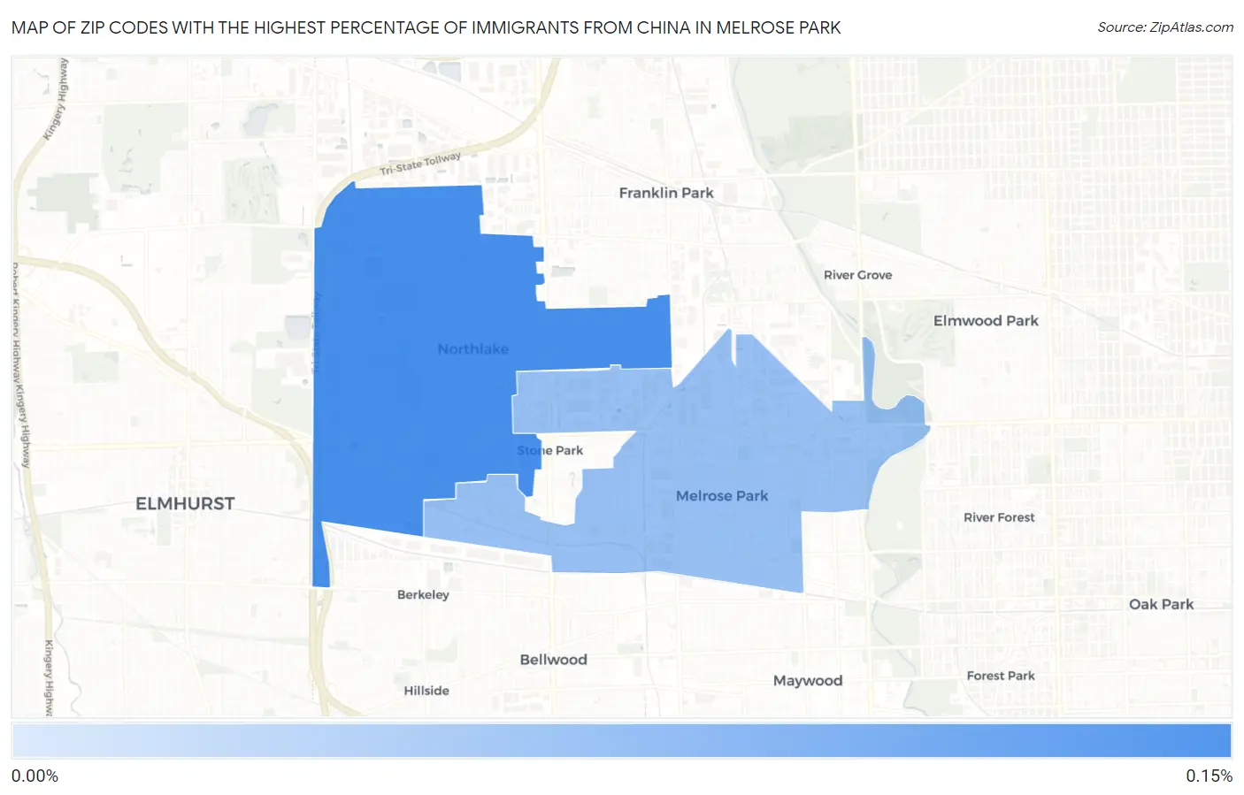 Zip Codes with the Highest Percentage of Immigrants from China in Melrose Park Map