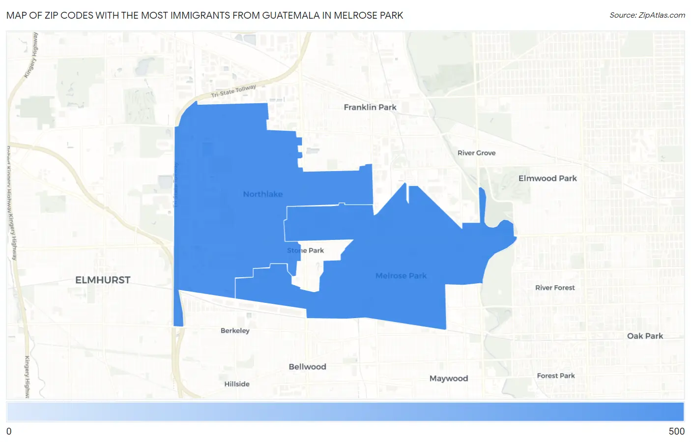 Zip Codes with the Most Immigrants from Guatemala in Melrose Park Map