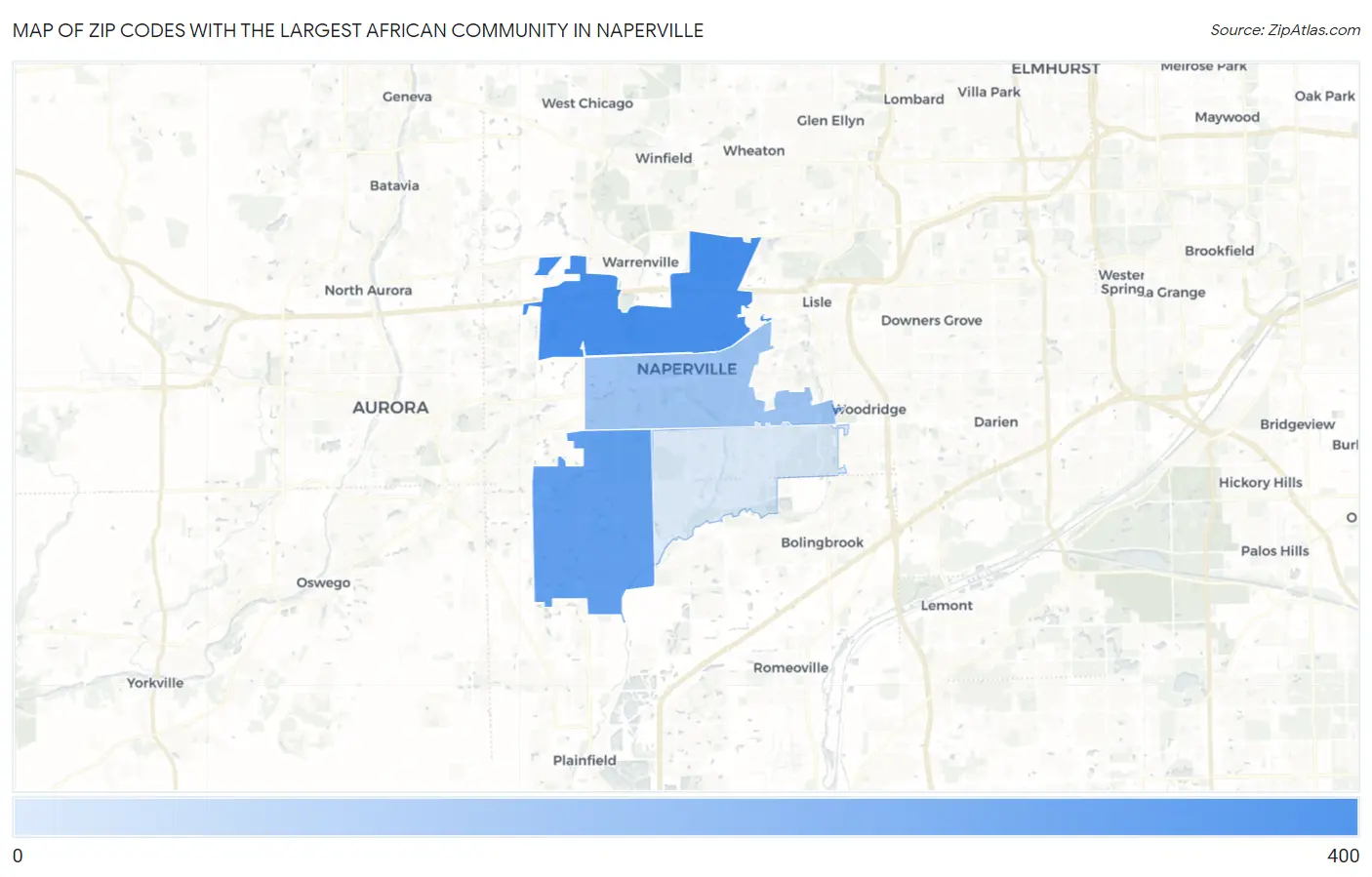 Zip Codes with the Largest African Community in Naperville Map