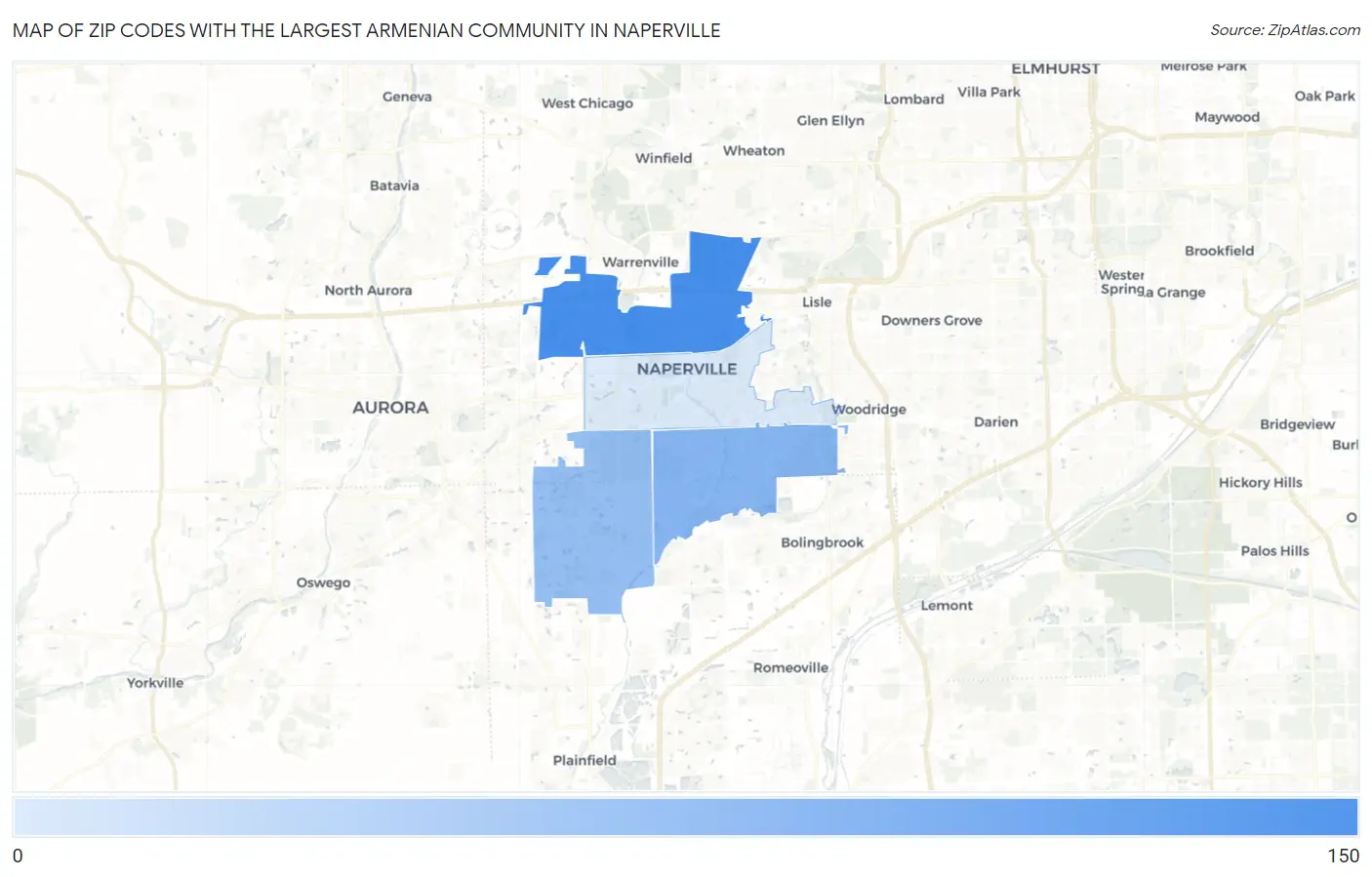 Zip Codes with the Largest Armenian Community in Naperville Map