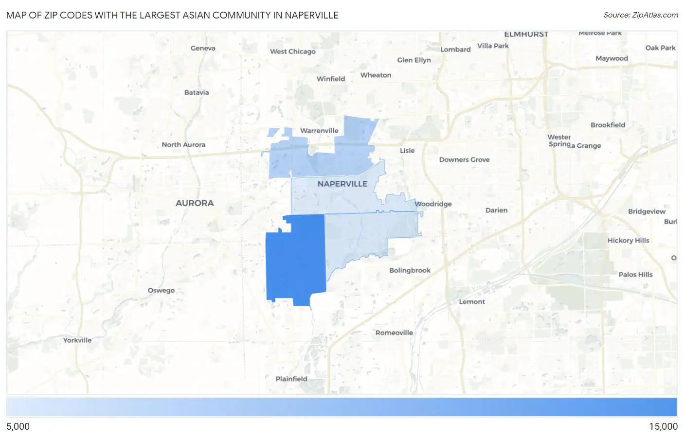 Zip Codes with the Largest Asian Community in Naperville Map