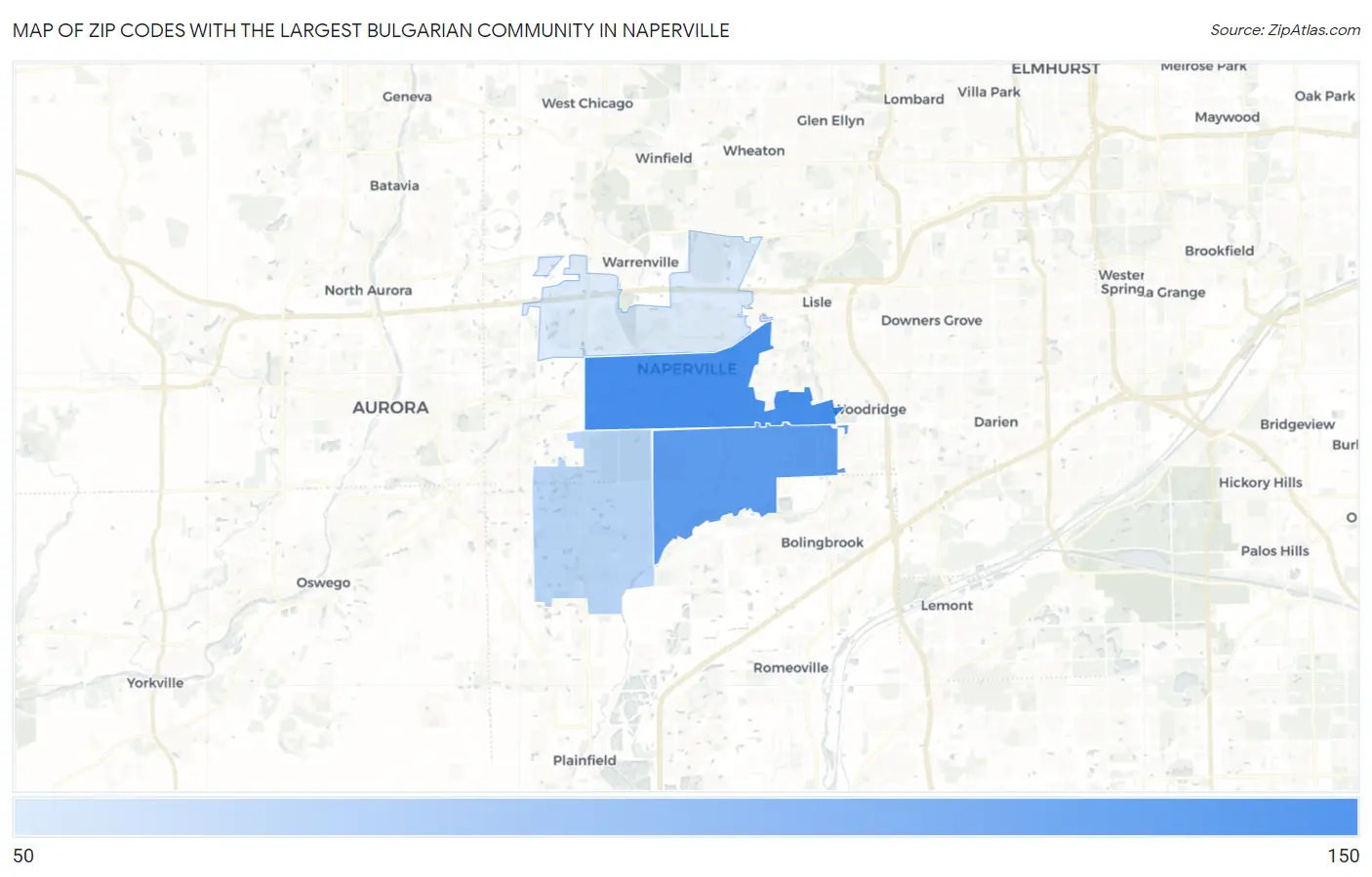 Zip Codes with the Largest Bulgarian Community in Naperville Map