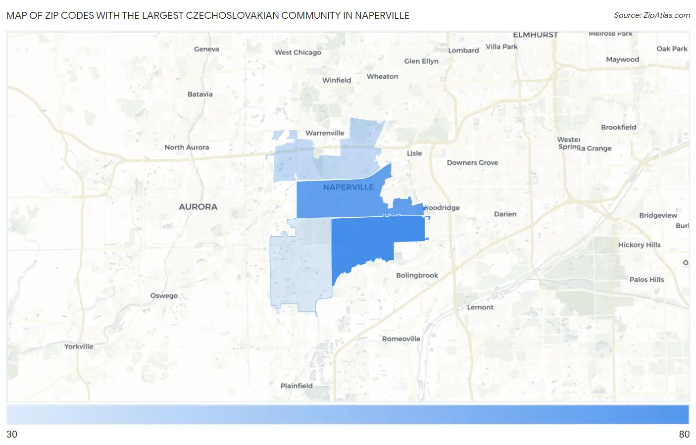 Zip Codes with the Largest Czechoslovakian Community in Naperville Map