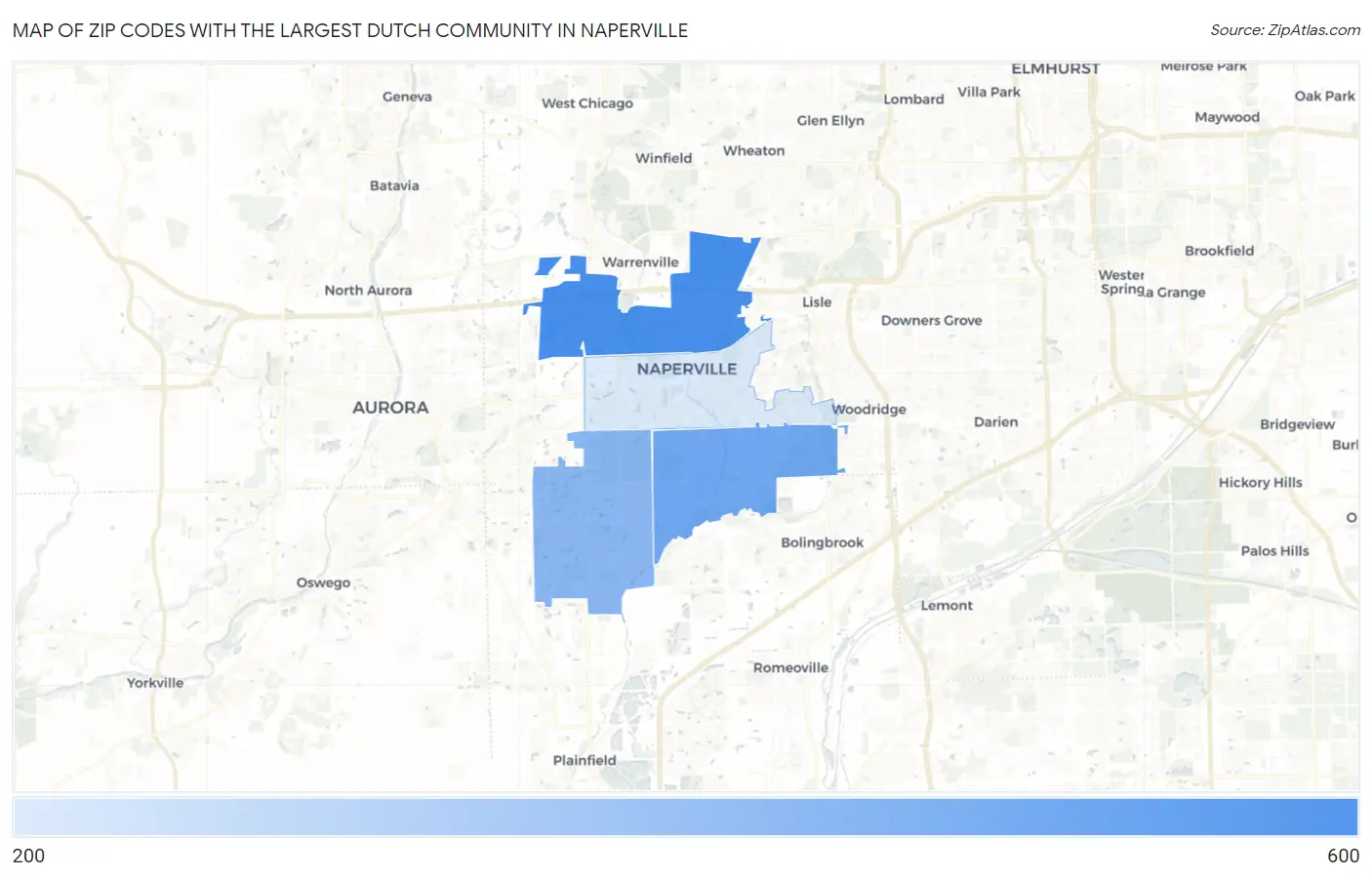 Zip Codes with the Largest Dutch Community in Naperville Map
