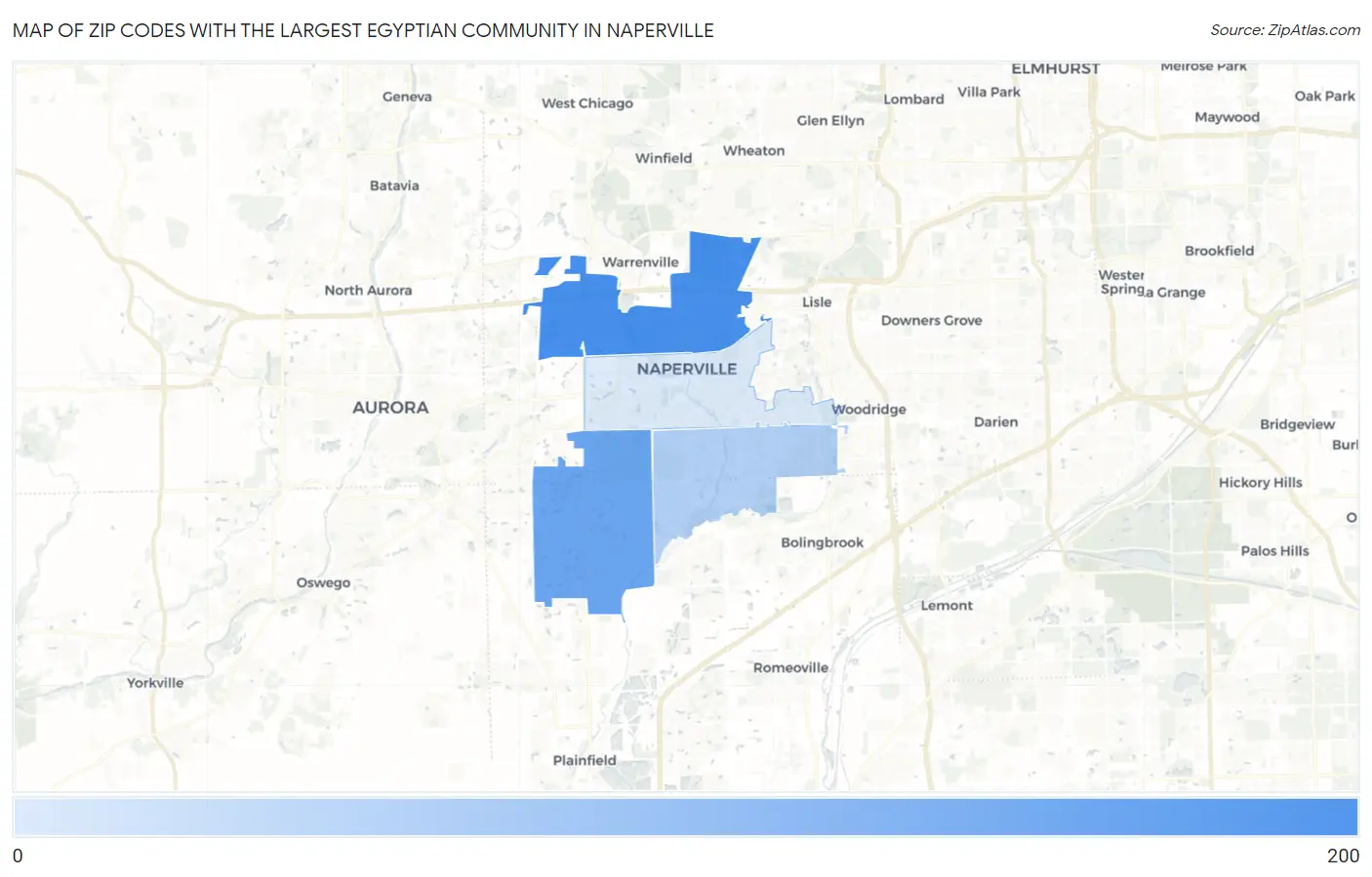 Zip Codes with the Largest Egyptian Community in Naperville Map