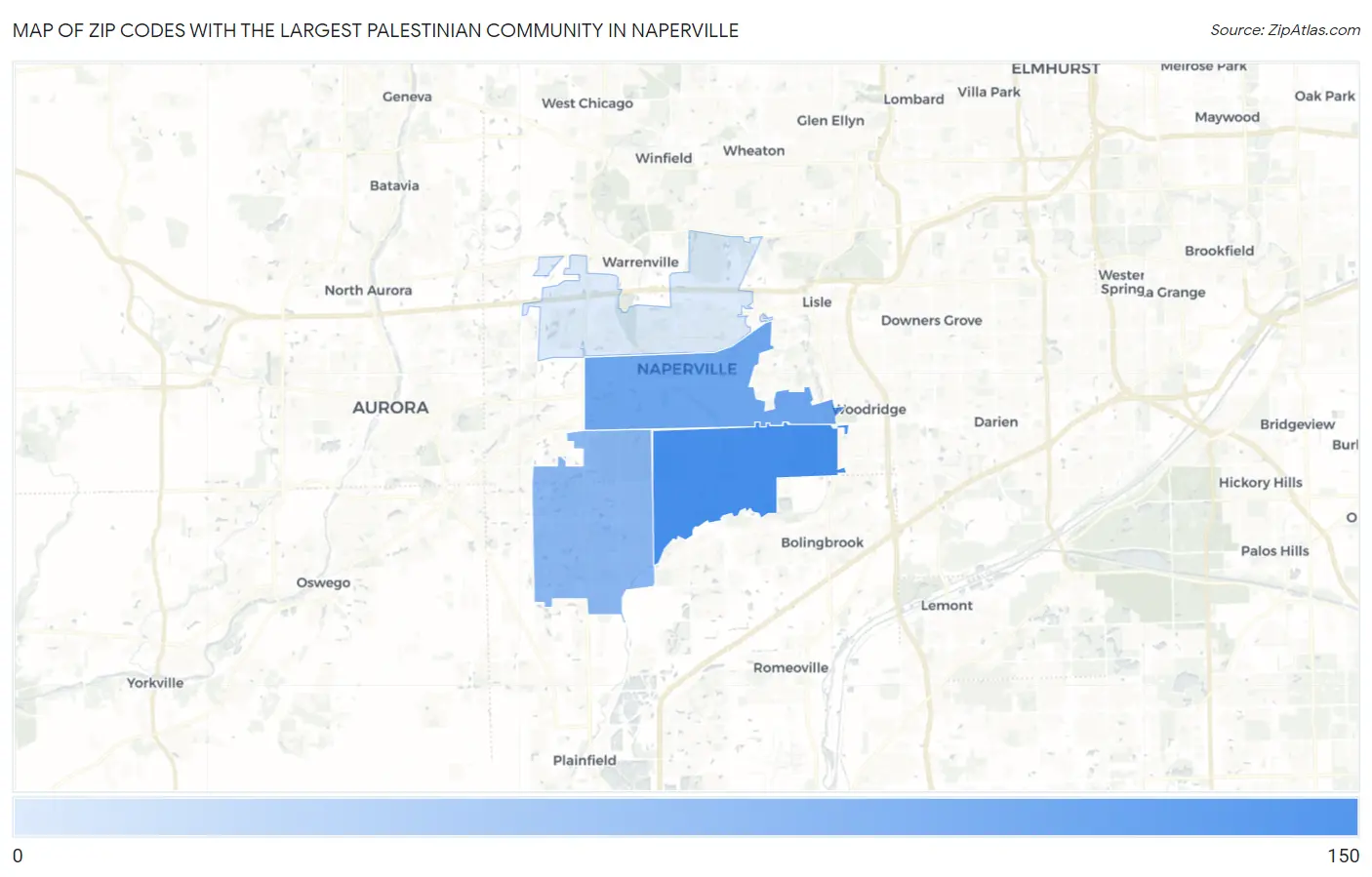 Zip Codes with the Largest Palestinian Community in Naperville Map