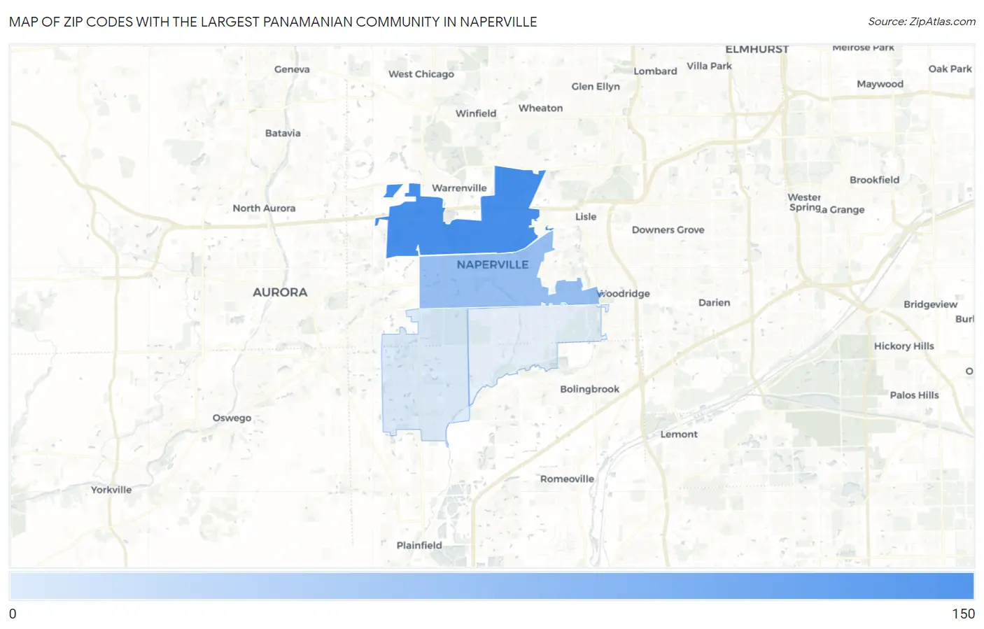 Zip Codes with the Largest Panamanian Community in Naperville Map