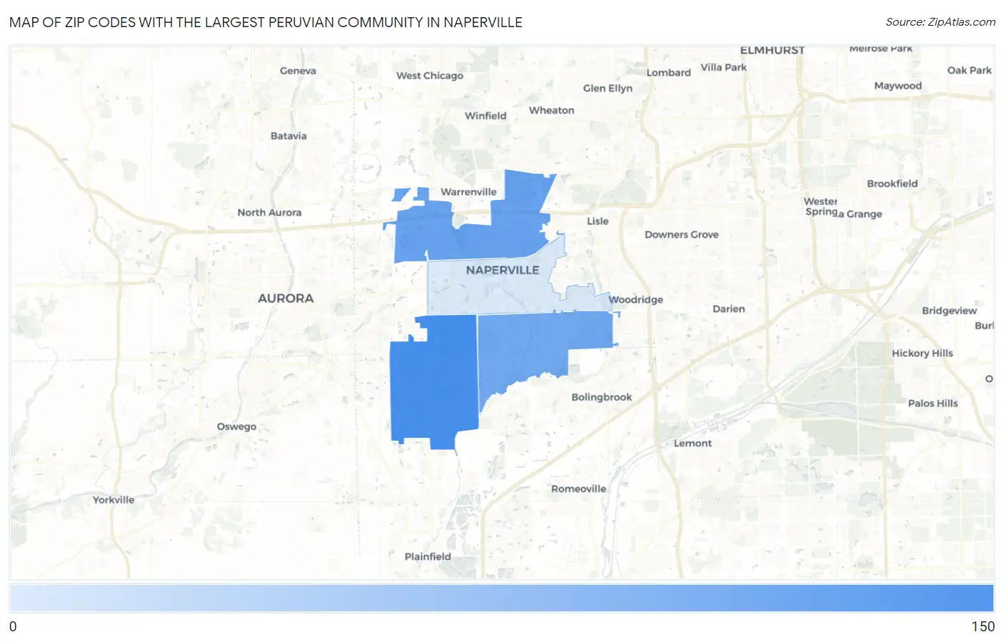 Zip Codes with the Largest Peruvian Community in Naperville Map
