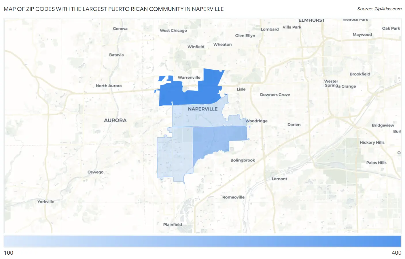 Zip Codes with the Largest Puerto Rican Community in Naperville Map