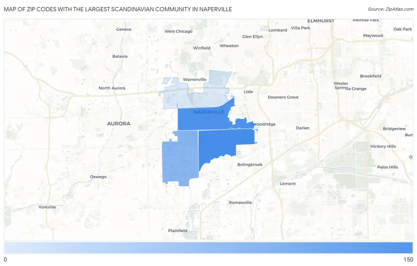 Zip Codes with the Largest Scandinavian Community in Naperville Map