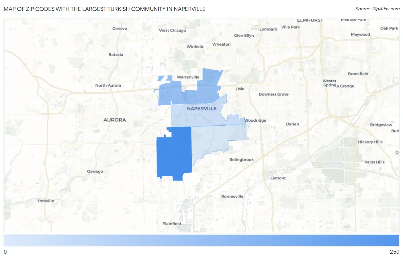 Zip Codes with the Largest Turkish Community in Naperville Map