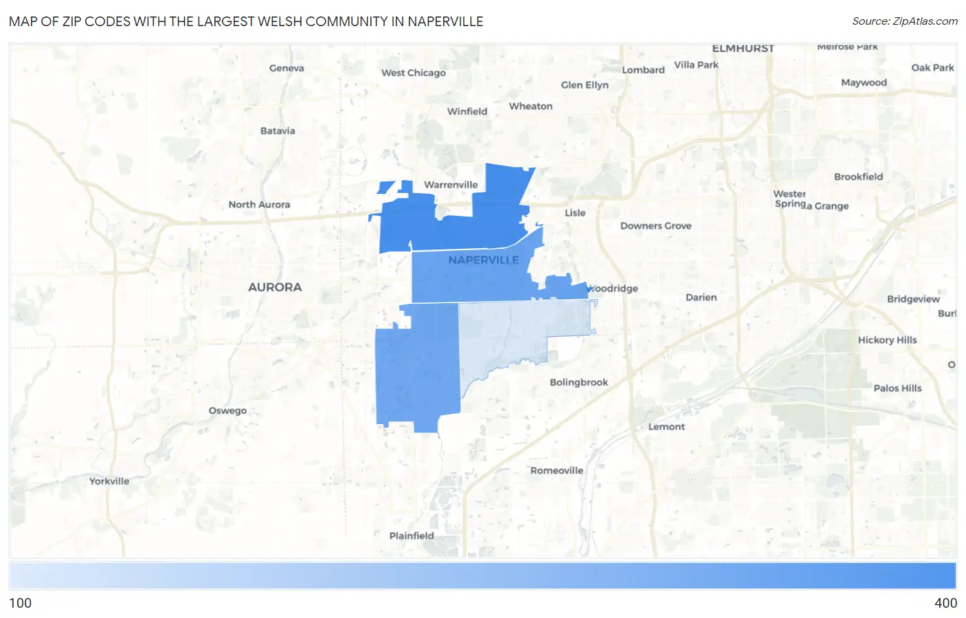 Zip Codes with the Largest Welsh Community in Naperville Map