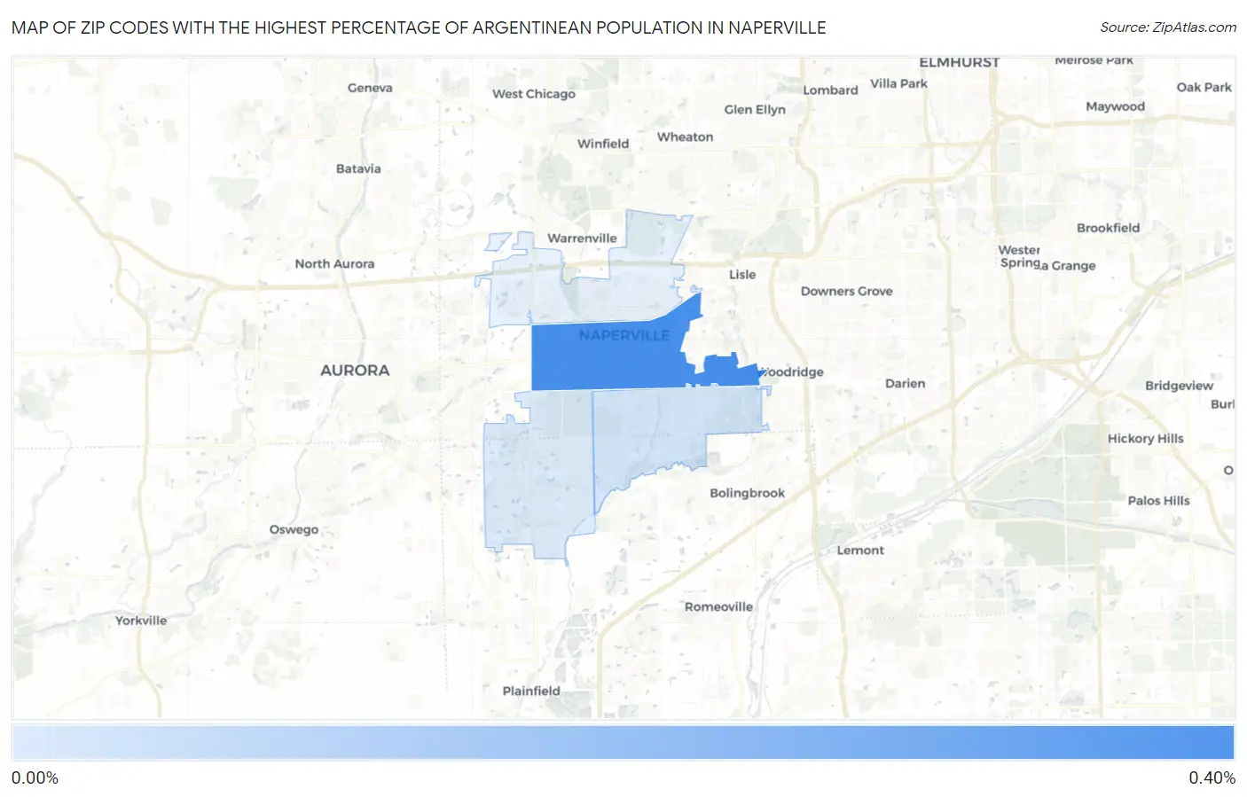 Zip Codes with the Highest Percentage of Argentinean Population in Naperville Map