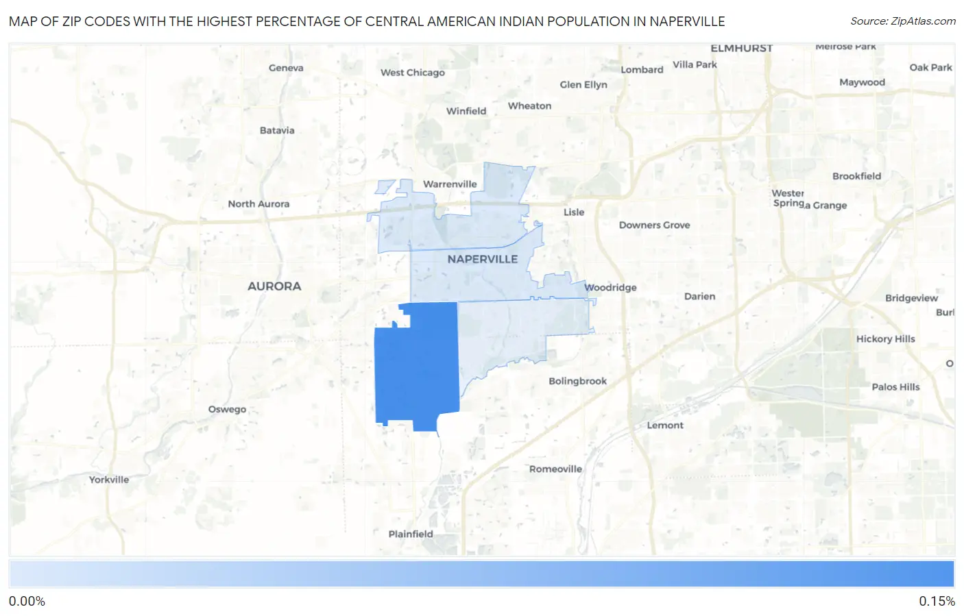 Zip Codes with the Highest Percentage of Central American Indian Population in Naperville Map