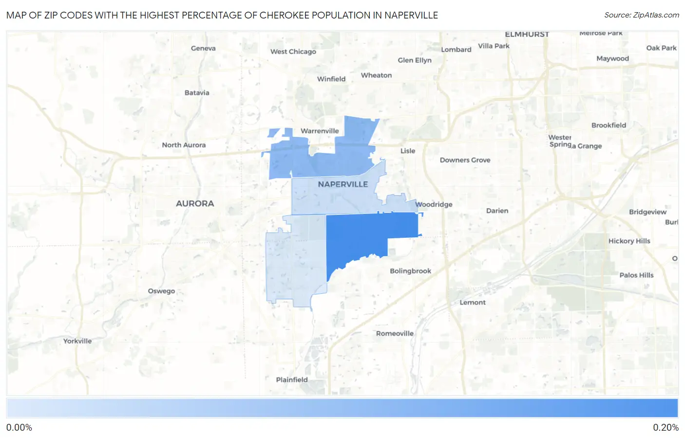 Zip Codes with the Highest Percentage of Cherokee Population in Naperville Map