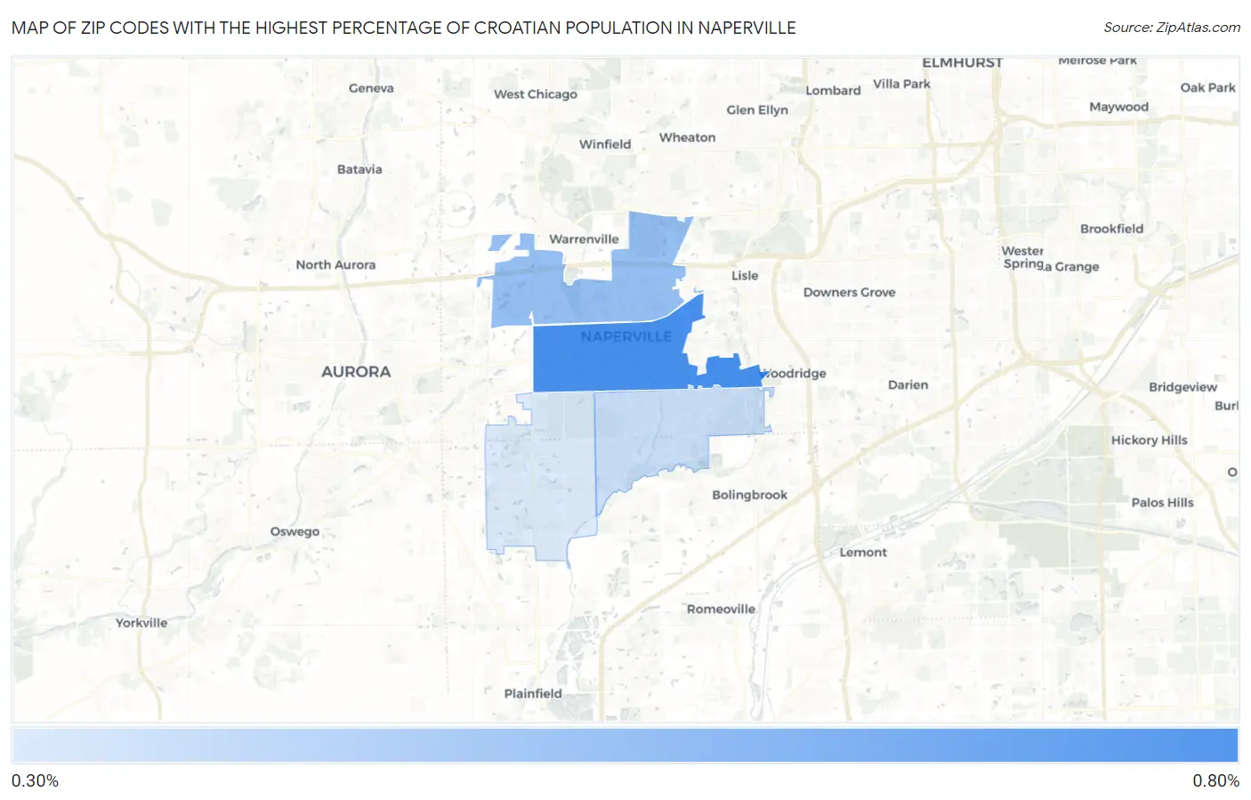 Zip Codes with the Highest Percentage of Croatian Population in Naperville Map