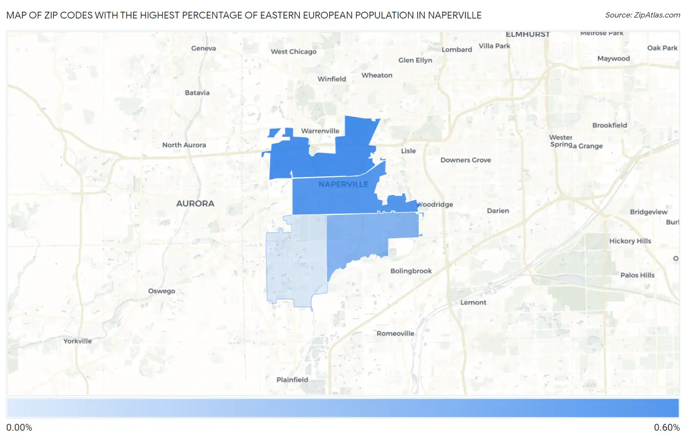 Zip Codes with the Highest Percentage of Eastern European Population in Naperville Map