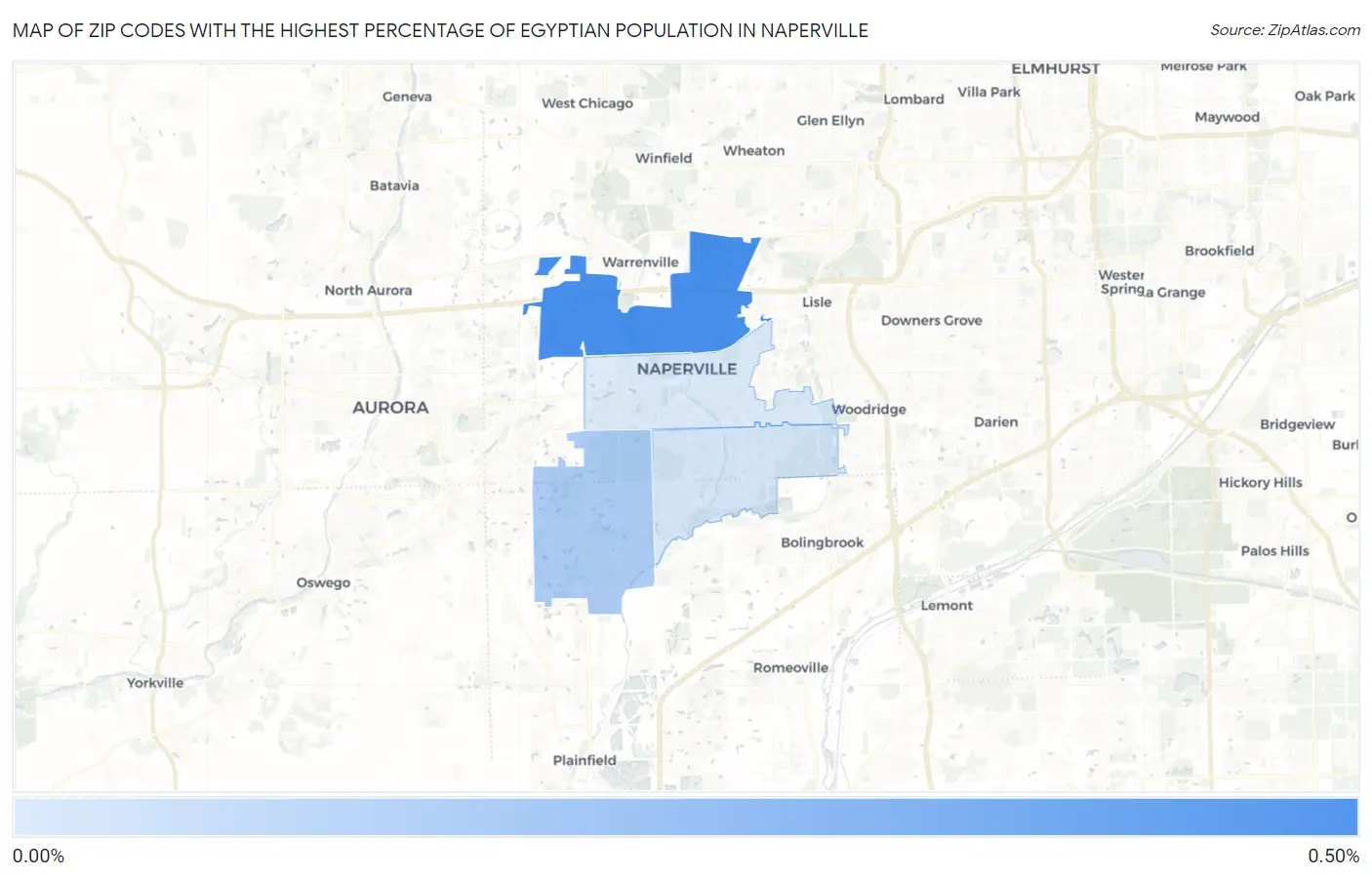 Zip Codes with the Highest Percentage of Egyptian Population in Naperville Map