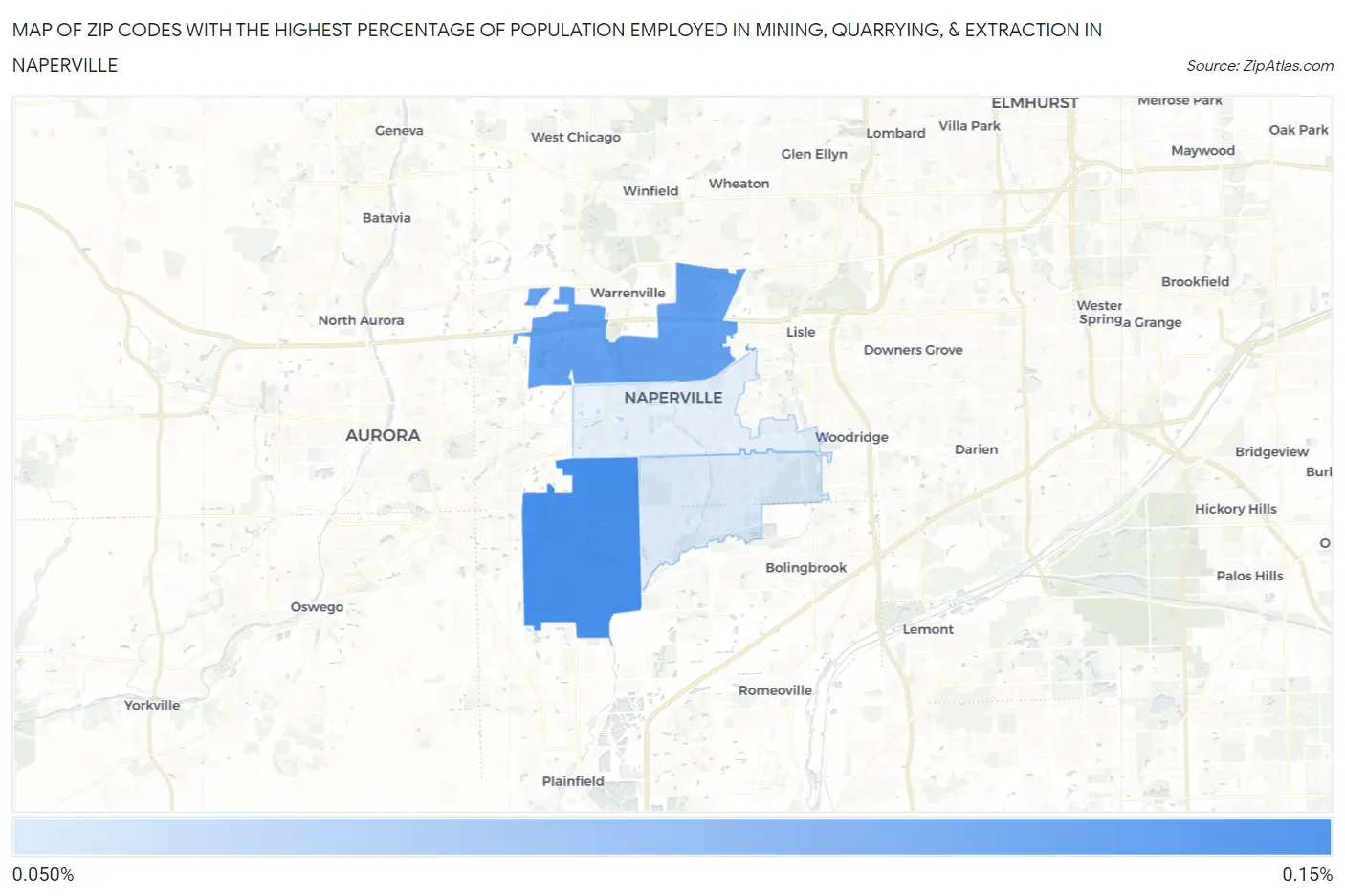 Zip Codes with the Highest Percentage of Population Employed in Mining, Quarrying, & Extraction in Naperville Map